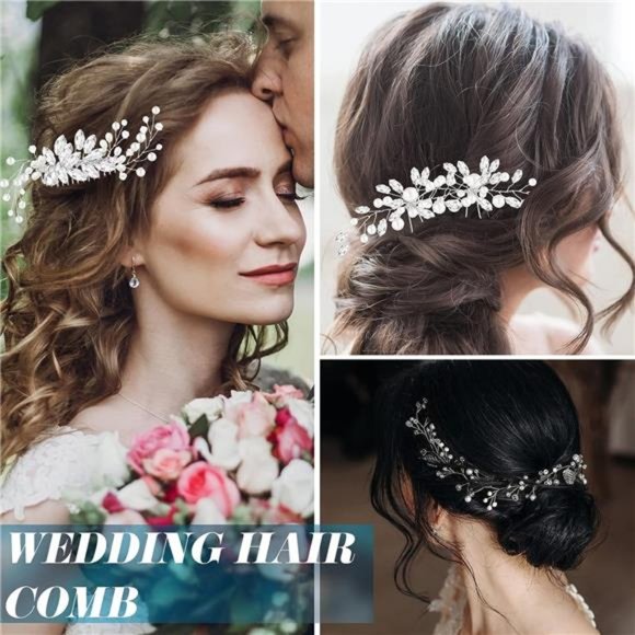 44 Pieces Wedding Hair Comb Faux Pearl Crystal Bride Hair Accessories Hair Side main image 5